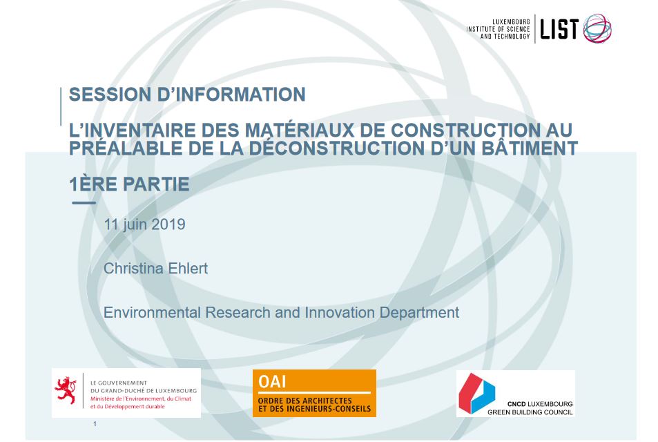 Conférence « Inventaire des matériaux de construction lors de la déconstruction d’un bâtiment » - 2019